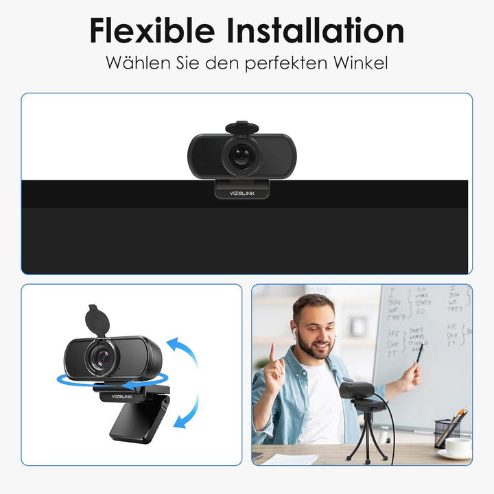 N51A Webcam Full HD 2.5K/30PFS PC Kamera mit Dual Mikrofone, 110°Blickfeld, Belichtungskorrektur, Fe