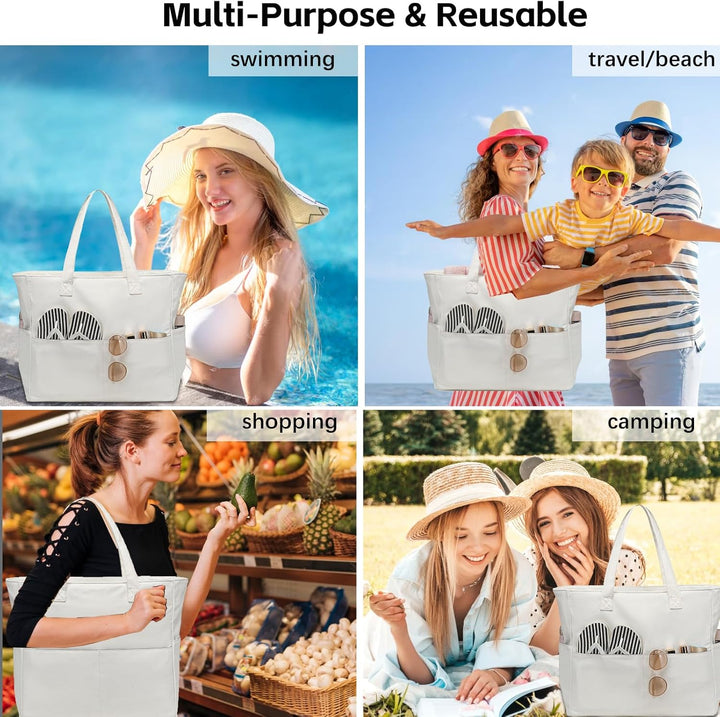 LEDAOU Grosse Strandtasche mit reissverschluss Damen Wasserdicht Umhängetasche Tragetasche shopper s