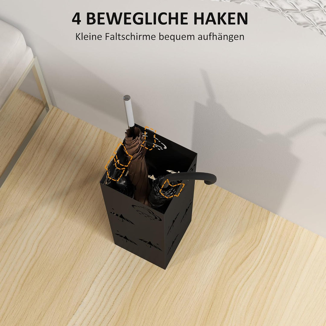 HOMCOM Schirmständer Regenschirmhalter mit 4 Haken, abnehmbare Wasserauffangschale Deko Schirmhalter