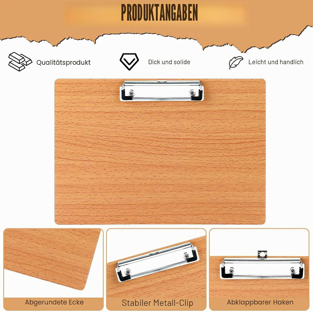 10 Stück Klemmbrett A4 Horizontal, Schreibbrett Klemmbretter a4 Holz Schreibplatte mit Metallclip un