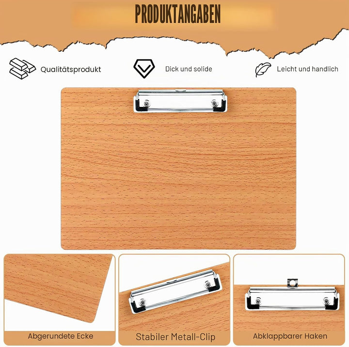 10 Stück Klemmbrett A4 Horizontal, Schreibbrett Klemmbretter a4 Holz Schreibplatte mit Metallclip un