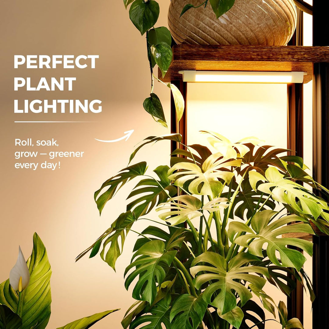 Bamworld Pflanzenregal Indoor mit LED-Wachstumslicht, 6 Ebenen Blumenständer Holz & Metall, Mehrstöc