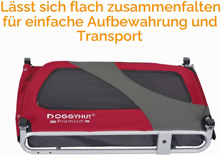 DOGGYHUT® Premium MEDIUM Fahrrad Hundeanhänger für Hunde bis 23 kg Fahrradanhänger Klappbar ROT, ROT