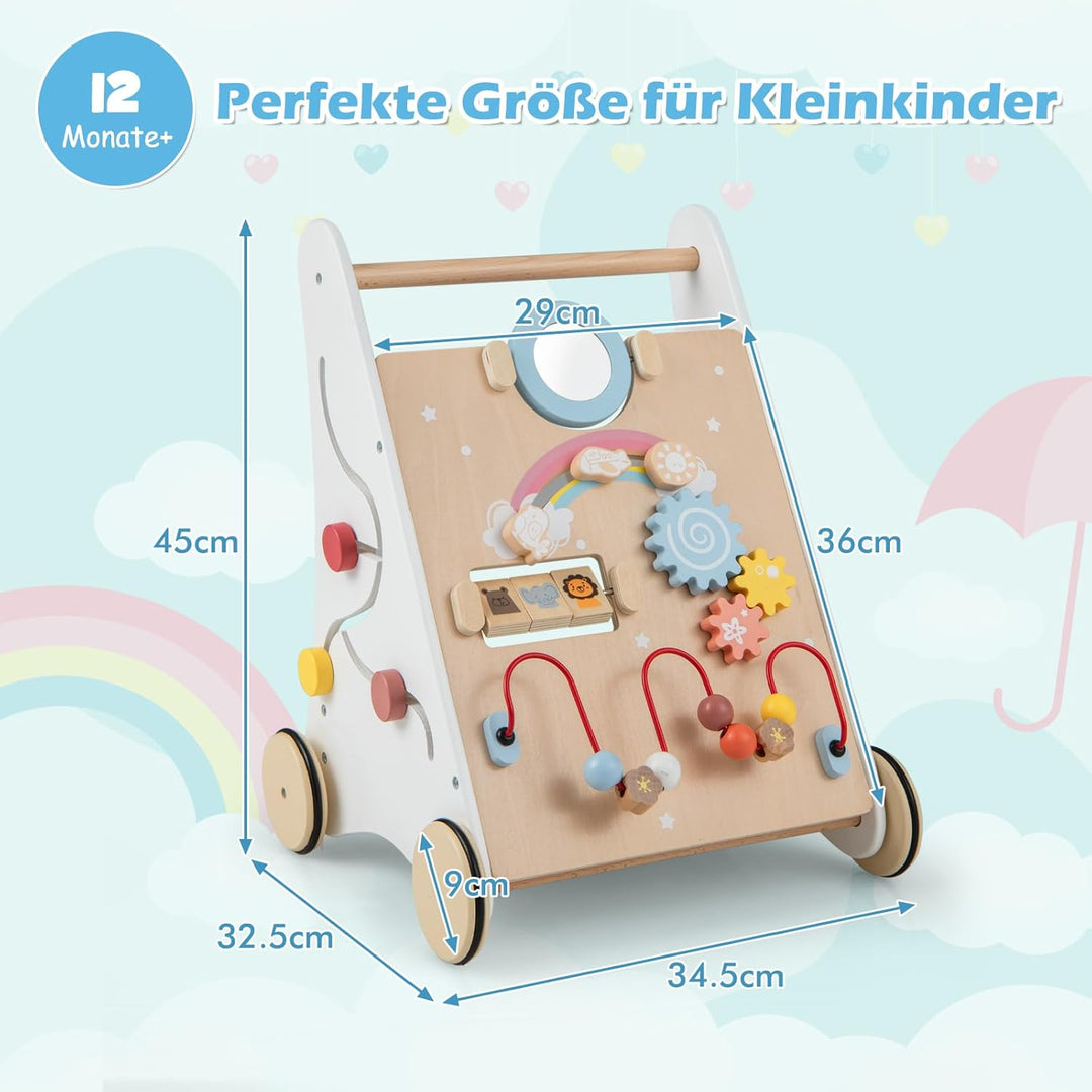 GOPLUS Stabile Lauflernhilfe aus Holz, Multifunktionaler Lauflernwagen mit mehreren Spieleinstellung