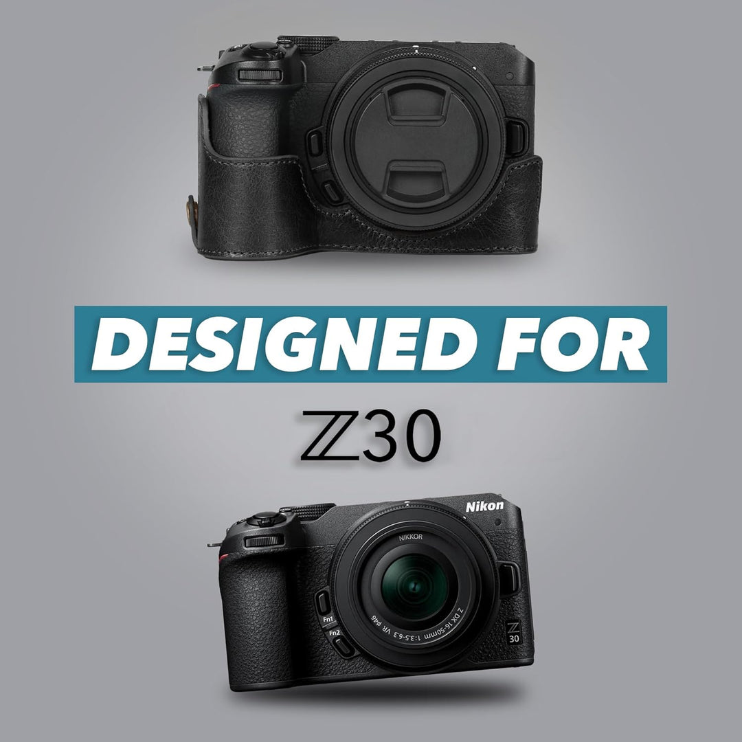MegaGear Ever Ready Kameratasche aus echtem Leder, kompatibel mit Nikon Z30 (Schwarz), Schwarz