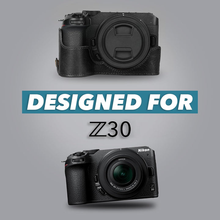 MegaGear Ever Ready Kameratasche aus echtem Leder, kompatibel mit Nikon Z30 (Schwarz), Schwarz