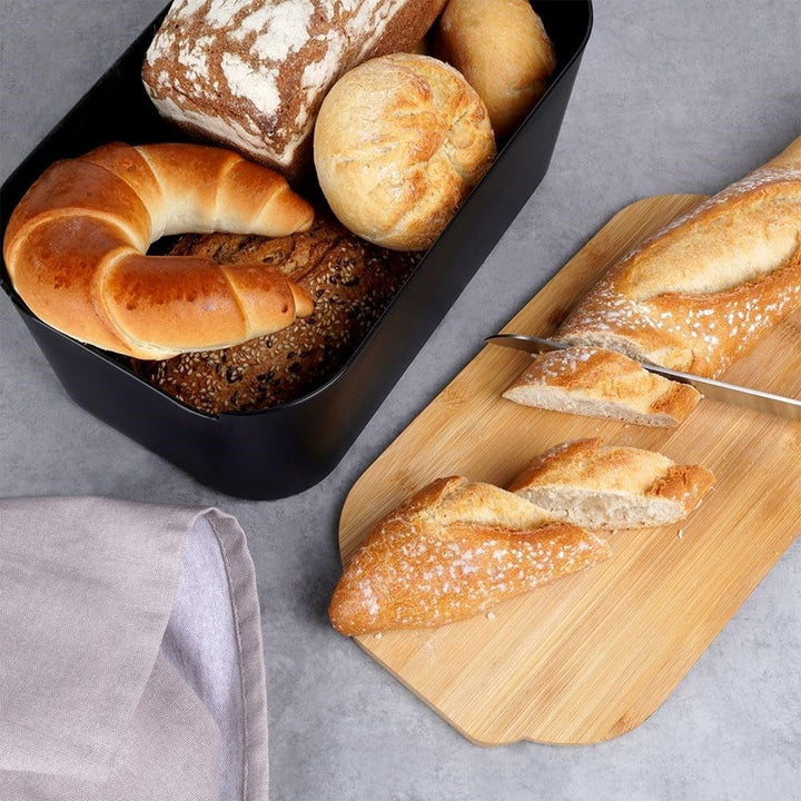 Vilde Brotkasten mit Holzbrett Schwarz - Brotkorb - Brotbox - Brotbehälter - brottopf zum aufbewahre