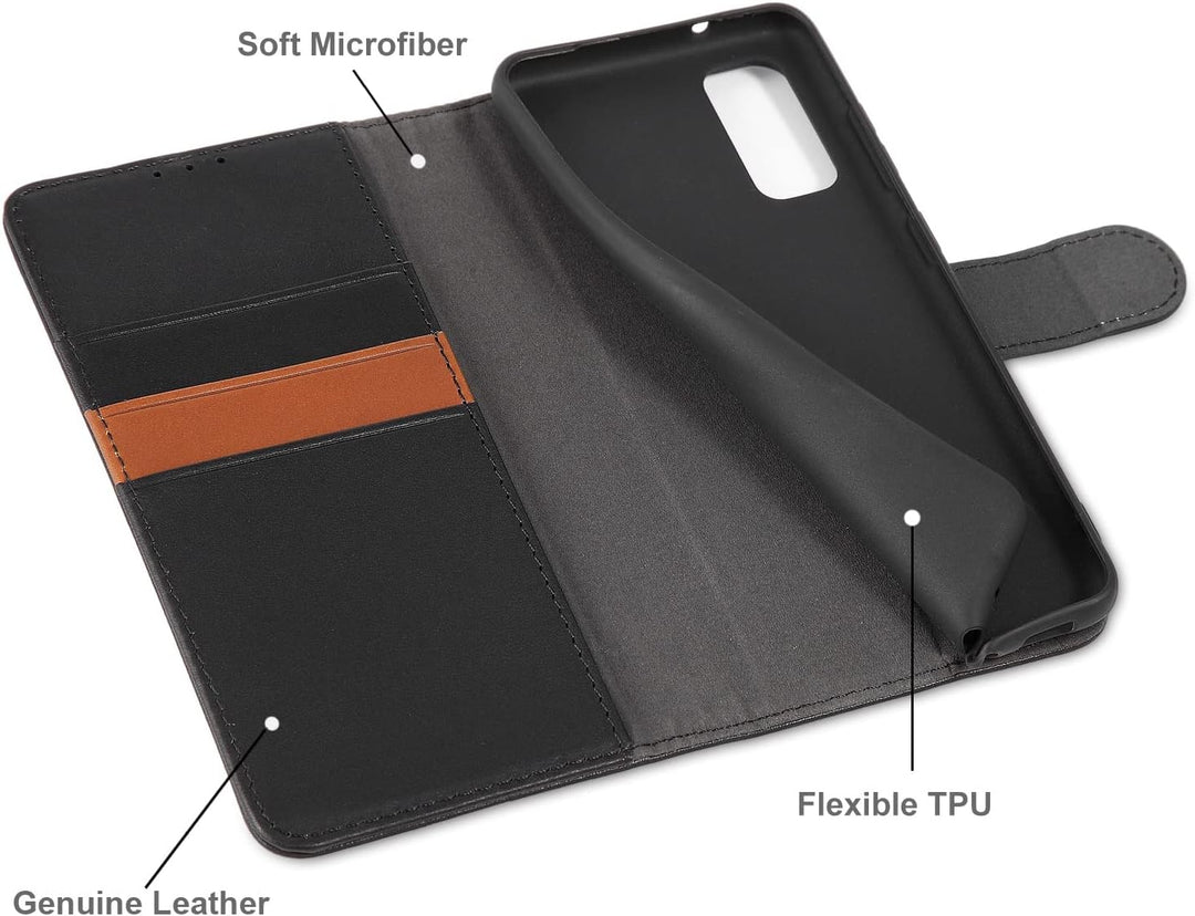 LENSUN Echtleder Hülle für Samsung Galaxy S20, Handyhülle [Echtes Leder] [Magnetverschluss] [RFID Sc