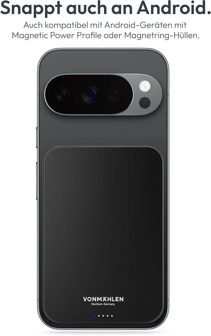 VONMÄHLEN Evergreen Mag 10.000 mAh Qi2-Powerbank – kabelloses Laden mit 15W, kompatibel mit MagSafe,