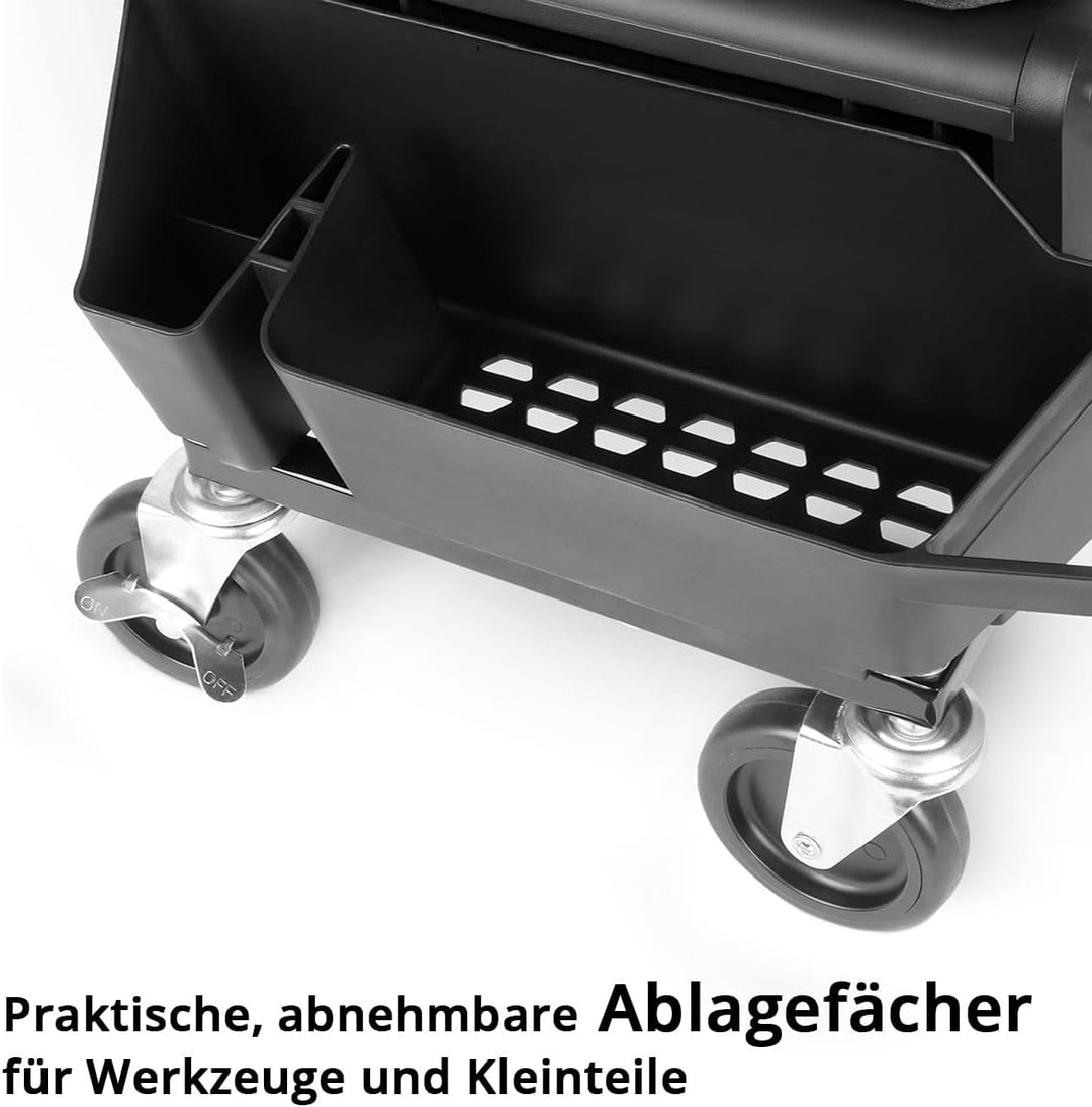 STAHLWERK Werkstatthocker – rollbarer Werkstattsitz MMH-135 ST bis 135 kg | Grosser Werkzeug-Organiz