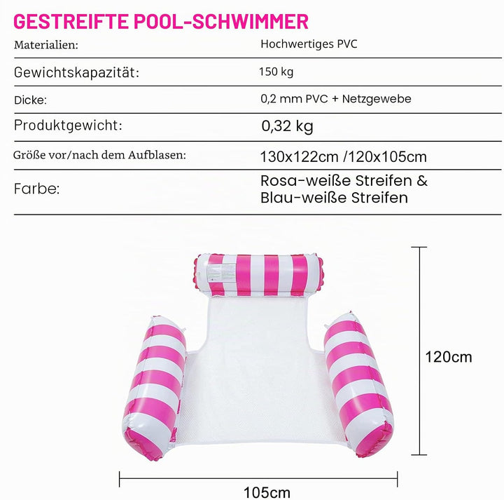 2 Stück Aufblasbare Wasserhängematte Schwimmbett, 4 in 1 Luftmatratze Pool, Wasser Hängematte, Pool