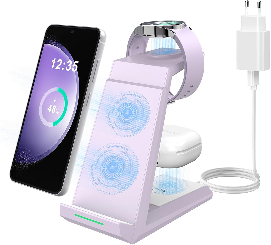 Induktive Ladestation für Samsung，ADADPU Kabelloses Ladegerät 3 in 1 Kompatibel für Galaxy Watch 7/6