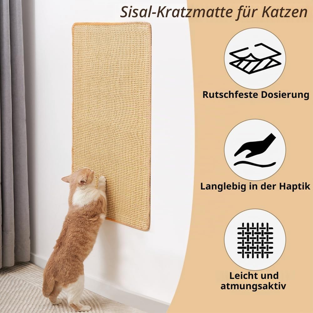 2 Stück Kratzmatte Katze, Kratzteppich Sisal, 60 x 30 cm Wand Katzenkratzbrett, Sisal Fussmatte Tepp