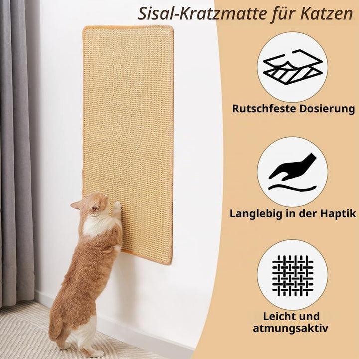 2 Stück Kratzmatte Katze, Kratzteppich Sisal, 60 x 30 cm Wand Katzenkratzbrett, Sisal Fussmatte Tepp