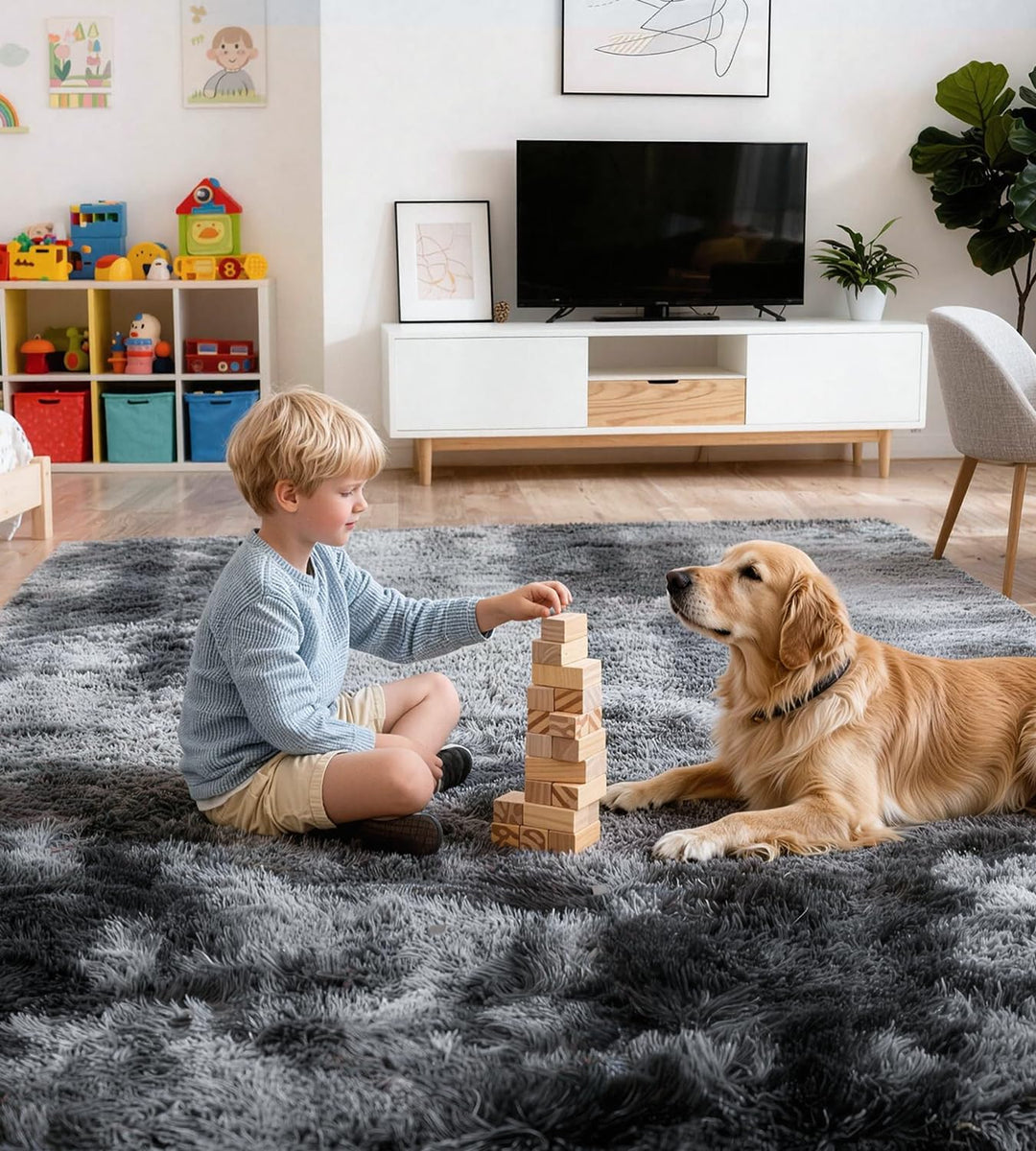 Teppich Kinderzimmer 80x150 cm Dunkelgrau Wohnzimmerteppich Schlafzimmer Anti-Rutsch Waschbarer Badt