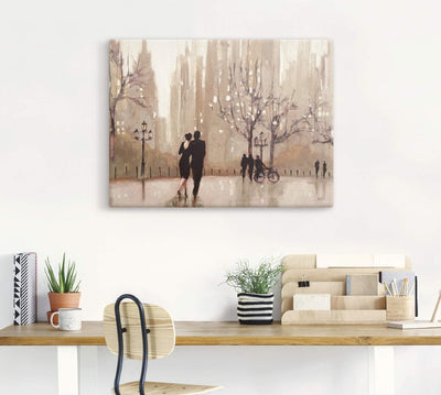 ARTland Leinwandbilder Wandbild Bild auf Leinwand 80x60 cm Wanddeko Liebespaar Liebe Stadt Paar Male