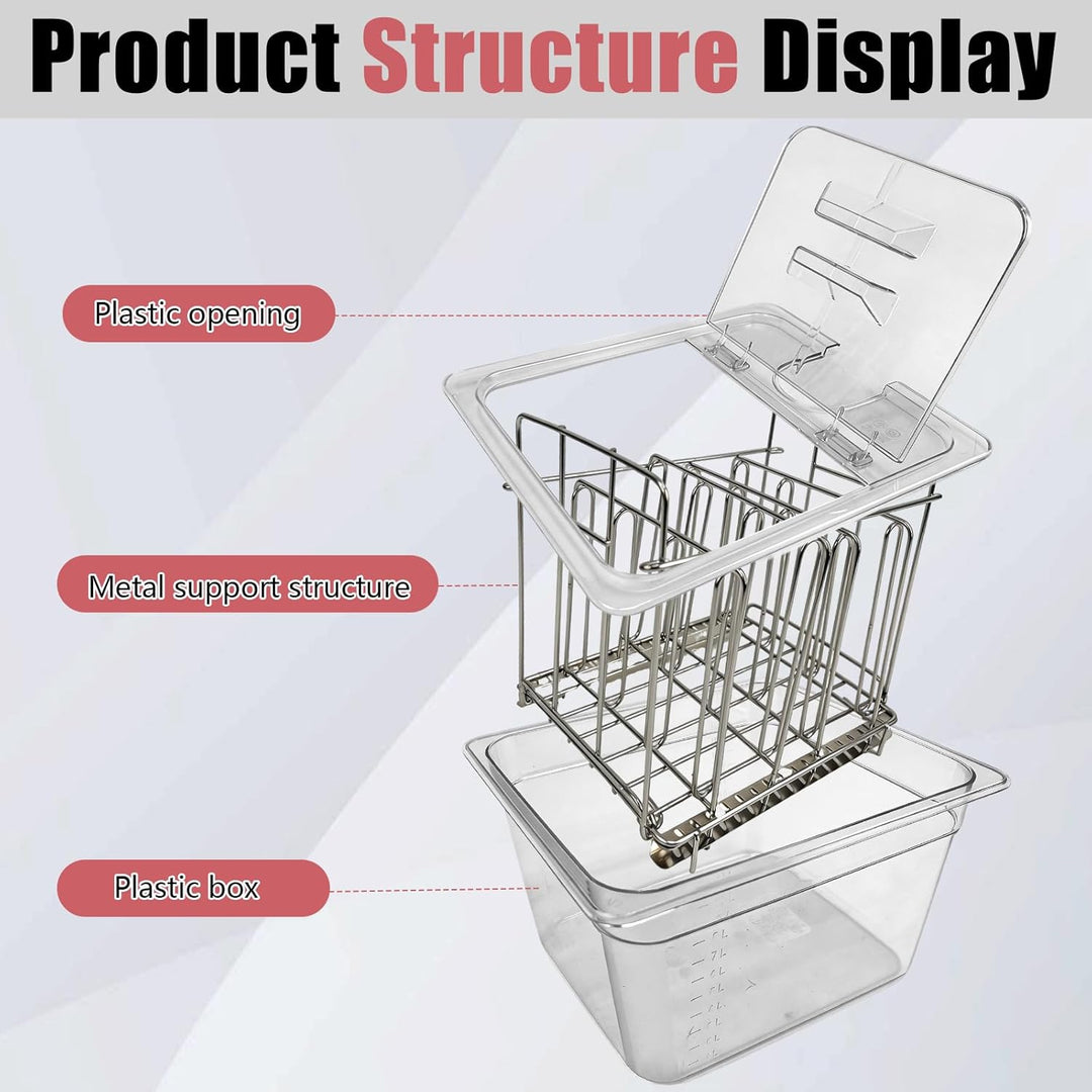 Sous Vide Behälter, 11L Upgrade mit Klappdeckel und Edelstahl-Rack 32,5×26,5×20 cm für Meisten Sous