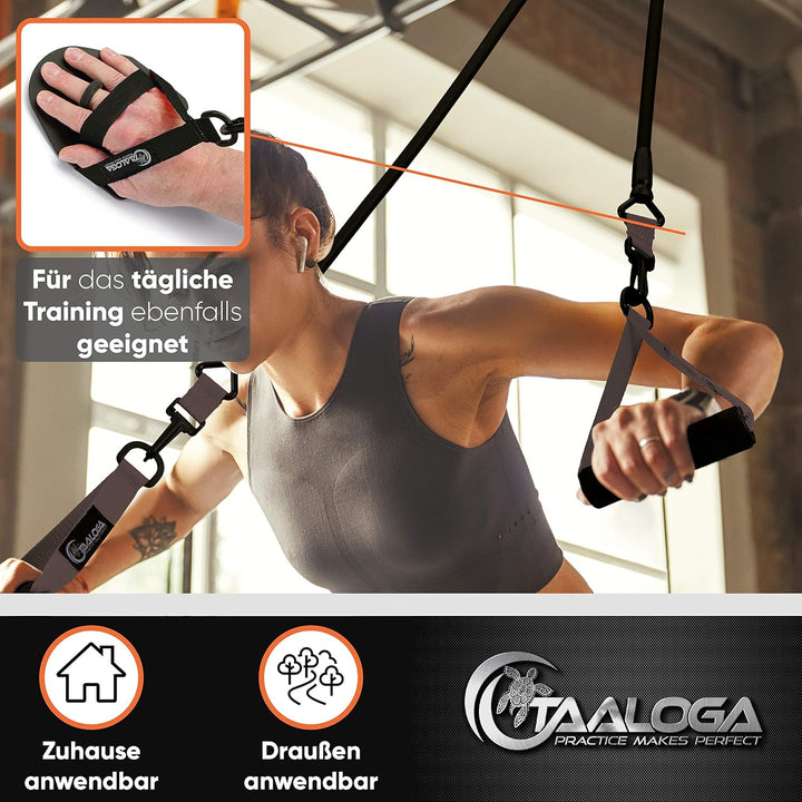 TAALOGA® 2in1 Zugseil Schwimmtraining Zugseiltraining mit Handpaddles und Griffen Schwarz, Schwarz
