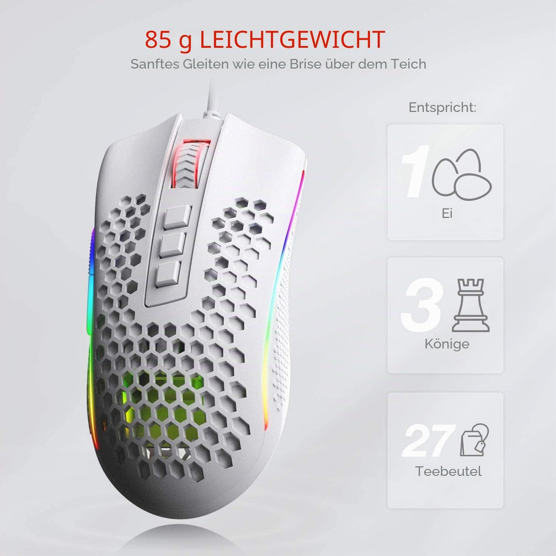 Redragon M808 Storm Leichtgewicht RGB Gaming Maus, 85g Ultraleichte Waben Design - 12.400 DPI Optisc