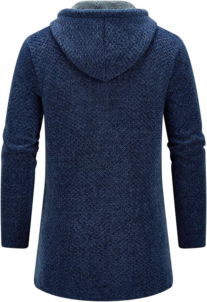 KUDORO Strickjacke Herren Cardigan Lang Trachtenjacke Kapuze mit Kapuze Gestrickt Pullover Hoodie Wi