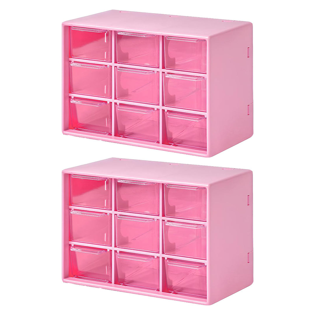 2 Stück Bastelbox Aufbewahrung mit 9 Schubladen, Mini Desktop Schublade Organizer, Stapelbar Desktop
