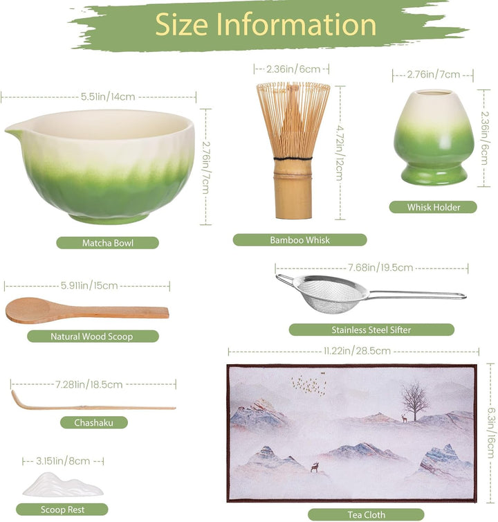 Matcha Set - 8 stuck Vollständiges Matcha Tee Zeremonie Set mit Chasen, Chasen-Ständer,Teeschale, Lö