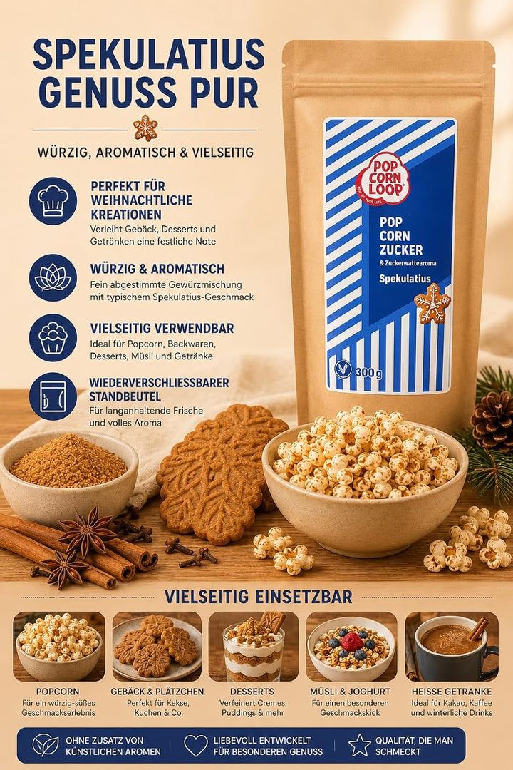Popcornloop Spekulatius 300g Gewürz Popcornzubereitung Popcorn Mais Gewürz zum Verfeinern Kochen Bac