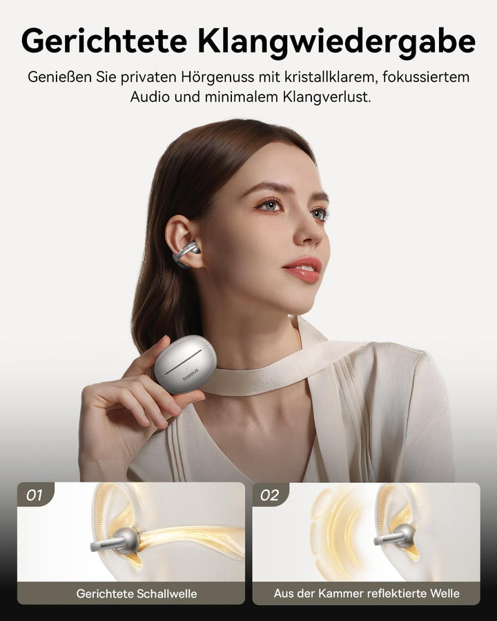 Baseus MC1 Pro Open Ear Kopfhörer, Ohrclip mit Beeindruckender Klang, Adaptiver Bassverstärkung, Blu