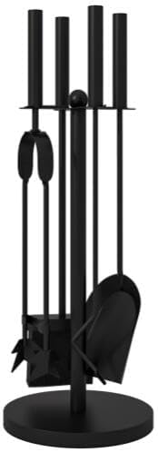 Kingson Kaminbesteck 5-teilig - schwarz pulverbeschichteter Stahl - inklusive Bürste, Schaufel, Schü