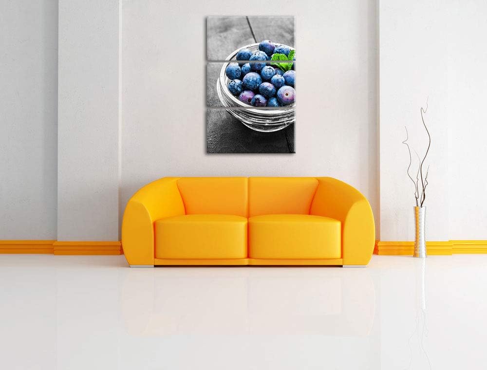 Schale voller Heidelbeeren schwarz/weiss 3-Teiler Leinwandbild 120x80 Bild auf Leinwand, XXL riesige