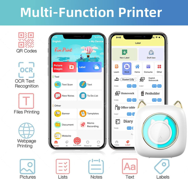 Mini Drucker, Tragbarer Mini Fotodrucker Thermodrucker Smartphone Taschendrucker, Wireless Bluetooth
