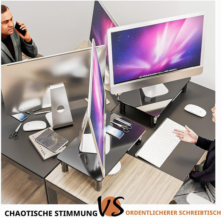 2 Packungen Computer-Monitor Ständer Bildschirmerhöhung mit schwarz Glas für Laptop, Computer, PC, B