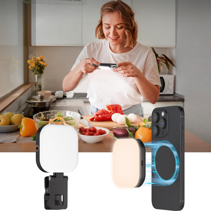 LUXSURE Handy Licht für iPhone, Klein Ringlicht mit Akku, Mini Ringlicht Handy, Tragbares Handylicht