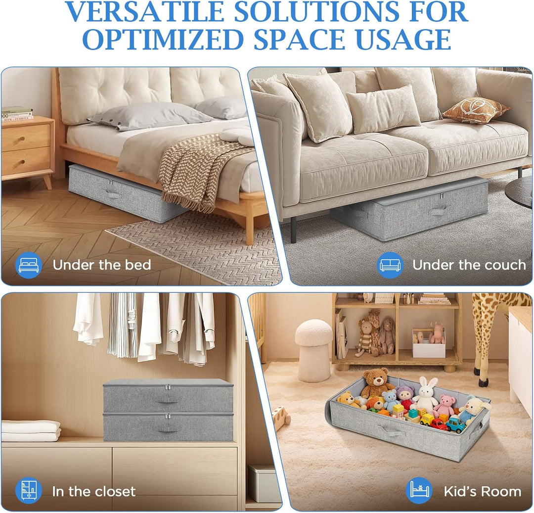 Cozary 2 Stück Unterbett Aufbewahrungsbox Stabil, Faltbare Aufbewahrungsboxen mit Deckel, 3 Griffen