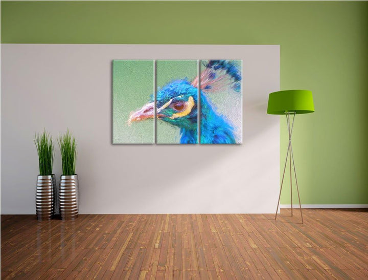schöner farbenfroher Pfau Spezial 3-Teiler Leinwandbild 120x80 Bild auf Leinwand, XXL riesige Bilder