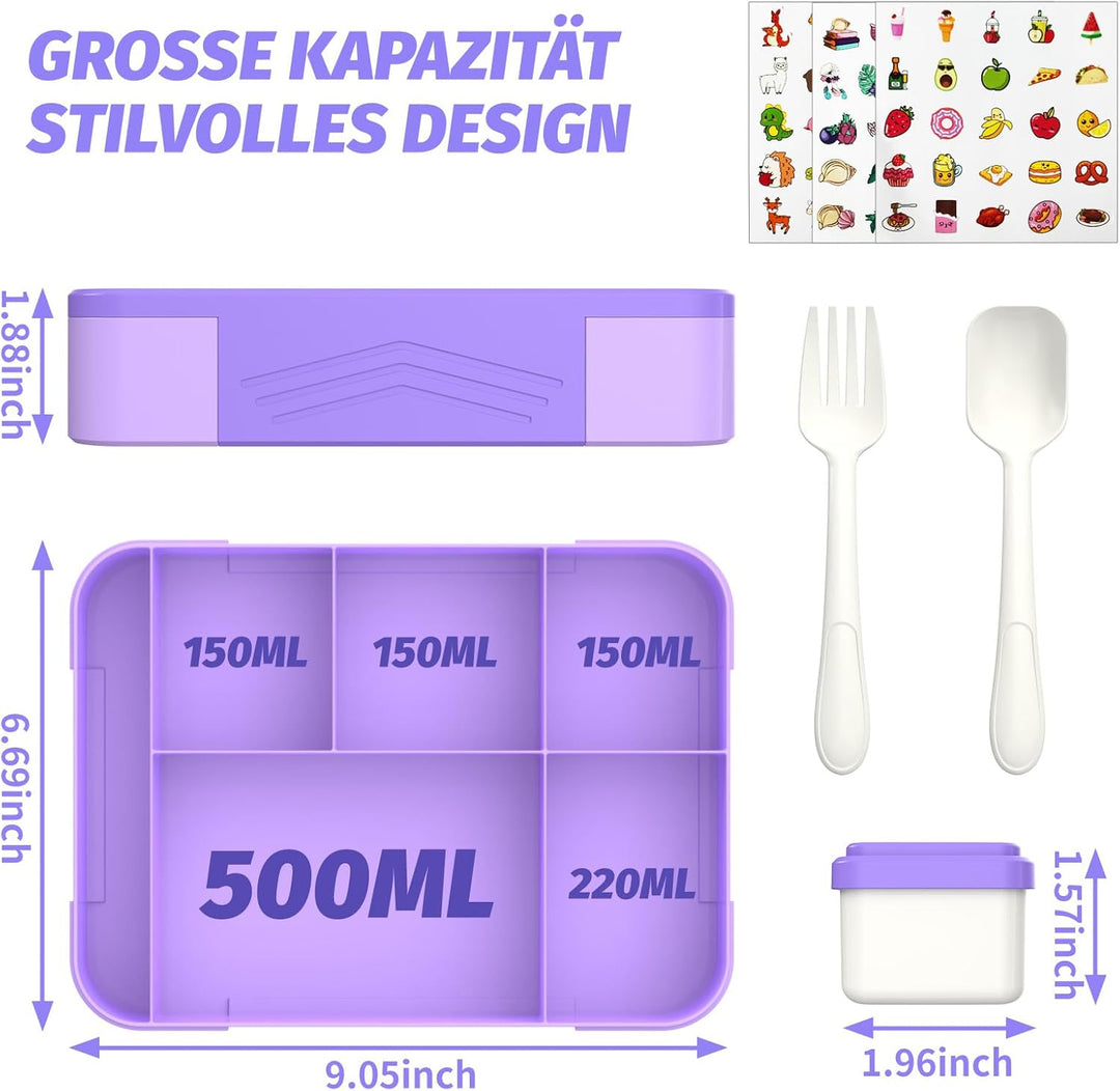 SWVIODMT Brotdose Kinder mit Fächern, 1300 ml Lunchbox für Kinder, Bento Box mit 5 Fächern Besteckse