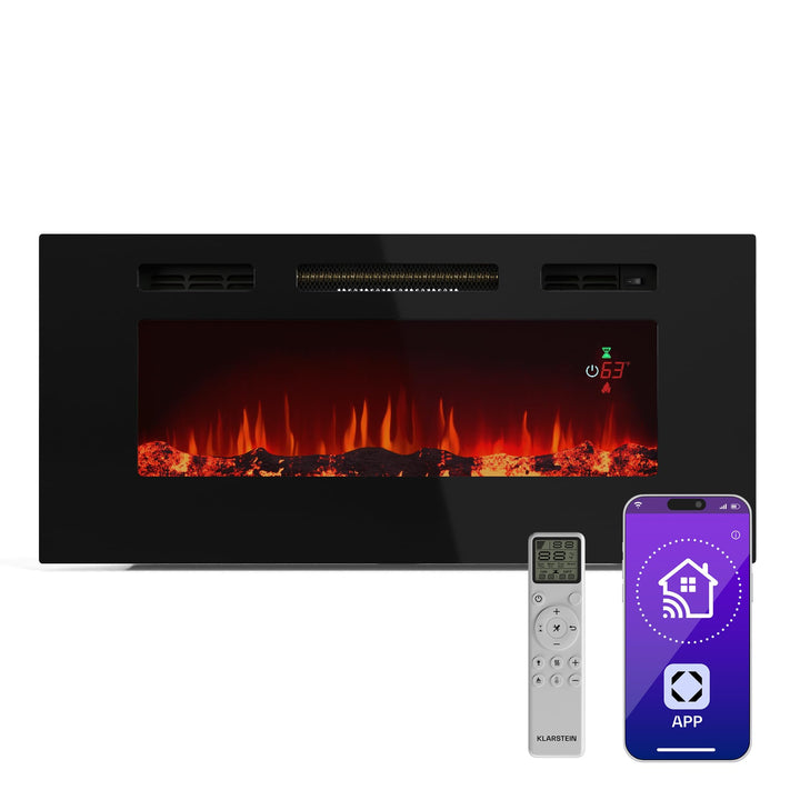 Klarstein Galeras Smart Elektrokamin - 1800 W Heizleistung, Realistische LED-Flammen, App & Fernbedi