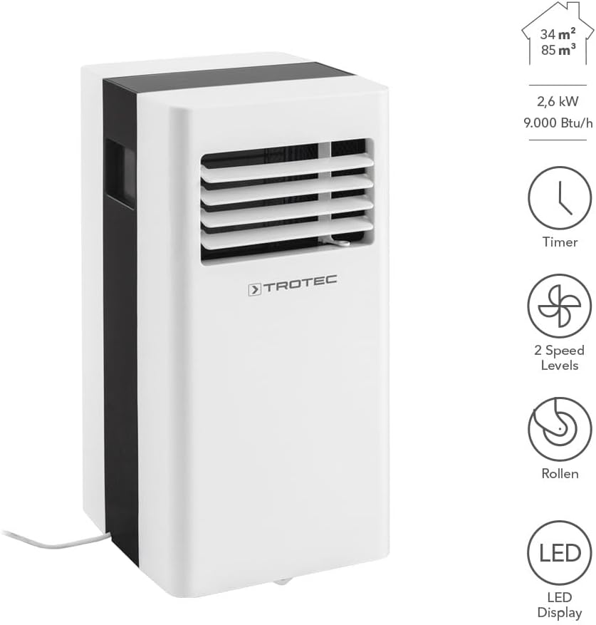 TROTEC PAC 2600 X mobile Klimaanlage 3-in-1 Kühlung, Ventilation, Entfeuchtung Monoblock-Klimagerät