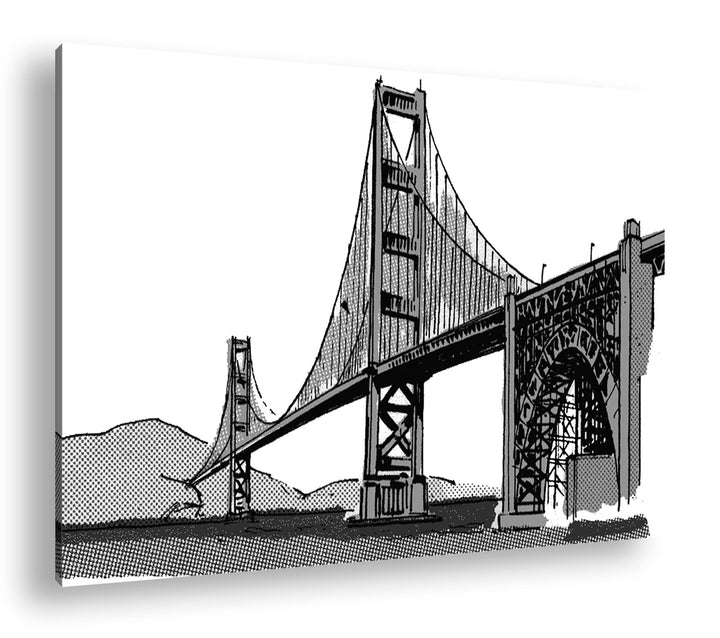 deyoli Illustrierte Fluss-Brücke Format: 80x60 als Leinwand, Effekt: Schwarz&Weiss, Motiv fertig ger