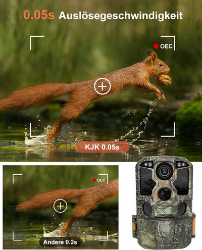 KJK Wildkamera WLAN 4K 84MP mit 64GB Speicherkarte, Wildtierkamera mit Nachtsicht, 0.05s Auslöser Be