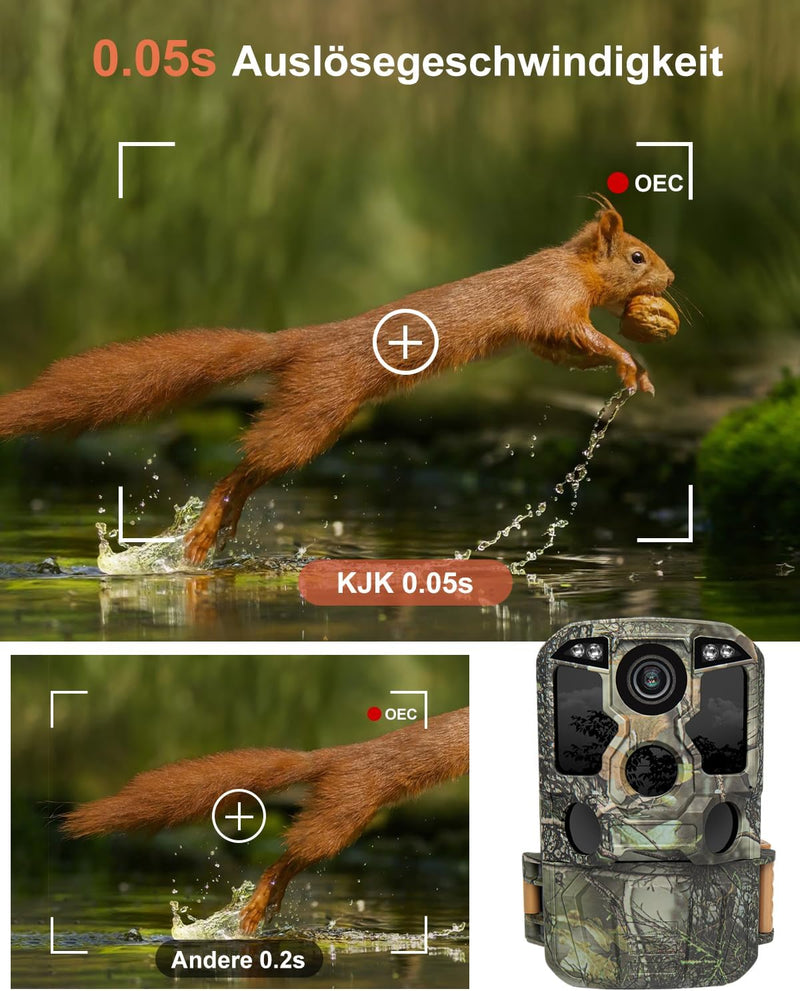 KJK Wildkamera WLAN 4K 84MP mit 64GB Speicherkarte, Wildtierkamera mit Nachtsicht, 0.05s Auslöser Be