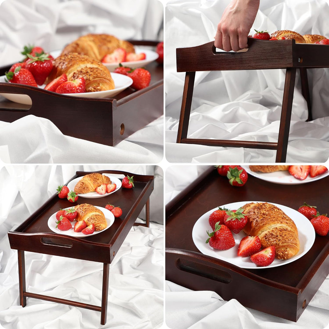 KADAX Betttisch, Frühstückstablett aus Kiefernholz, 19x30x50cm Serviertablett, klappbares Bett-Table