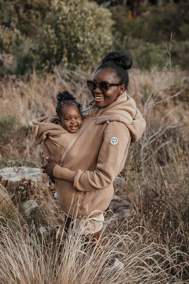 fun2bemum Pola 4in1 Baby Tragejacke für Mama Känguru Kapuze VORNE/HINTEN M Latte, M Latte