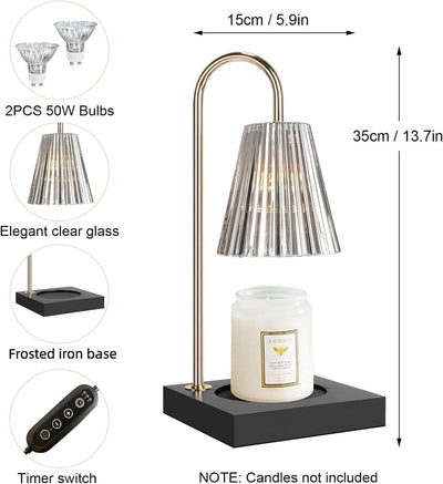 OKYUK Dimmbare Metallkerzenlampe mit 2 Glühbirne Kerzenwärmer Lampe kompatibel mit Glaskerzen, Vinta