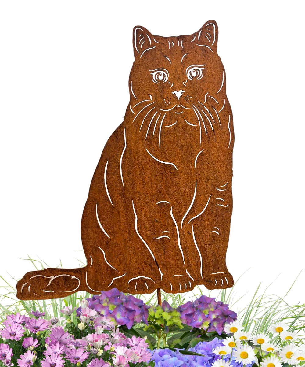 Terma Stahldesign Katzen Gartenstecker Rostifugur Made in Germany (Britisch Kurzhaar), Britisch Kurz