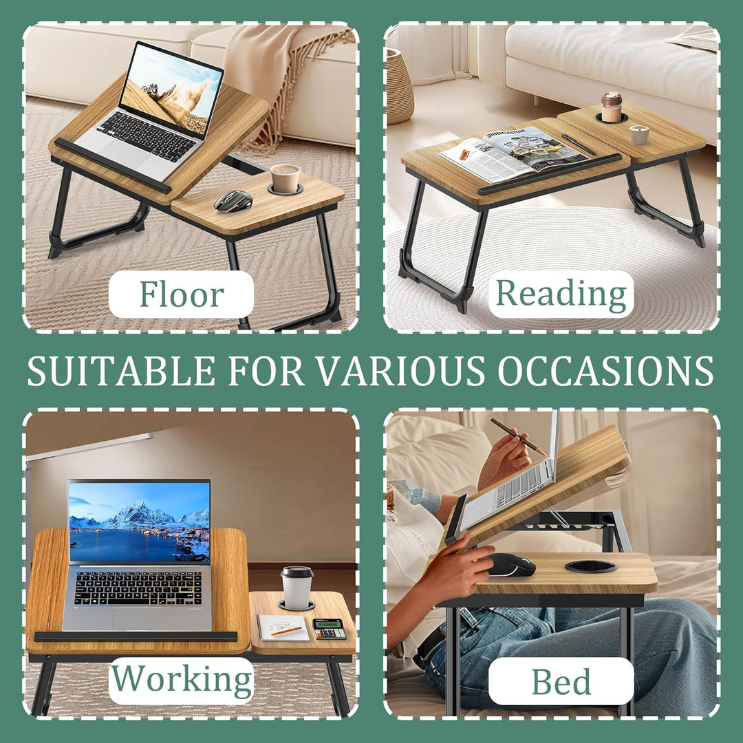 Soontrans Laptoptisch 63x27x33CM, Laptop Tisch mit Winkelverstellbar und Cup Slot, MDF, Betttisch mi
