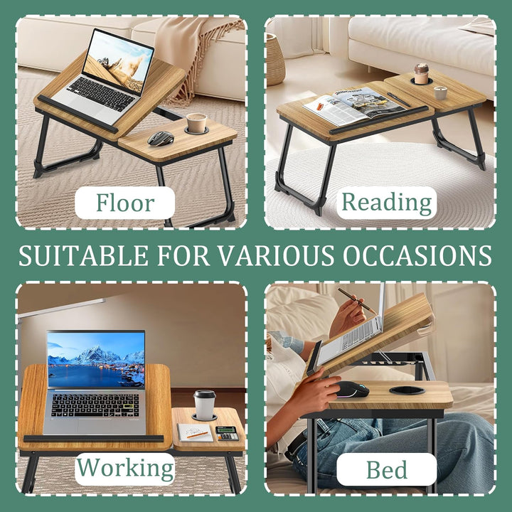 Soontrans Laptoptisch 63x27x33CM, Laptop Tisch mit Winkelverstellbar und Cup Slot, MDF, Betttisch mi