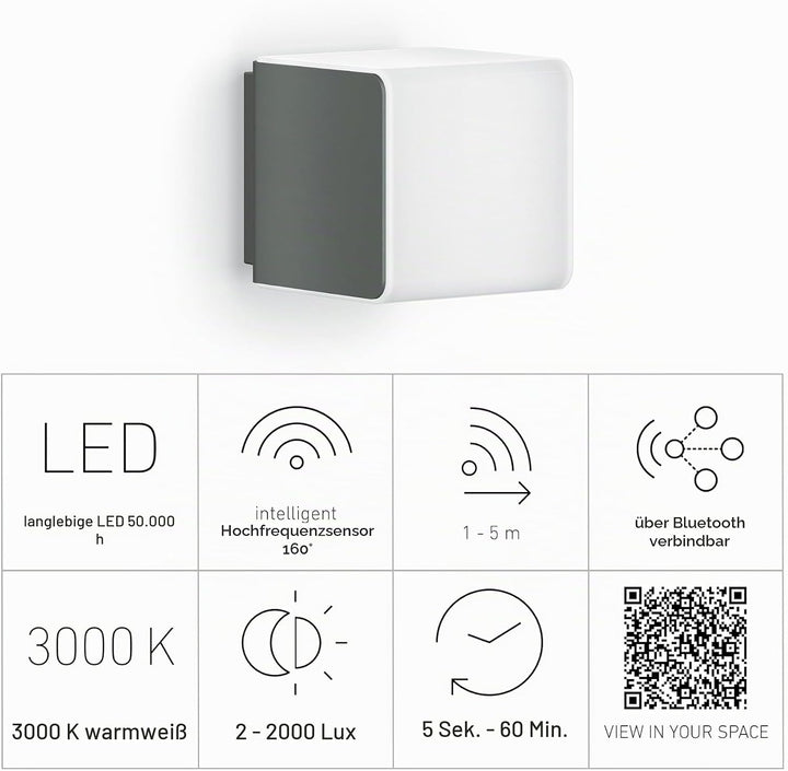 Steinel LED Wandleuchte L 830 SC anthrazit, Wandleuchte, 160° iHF-Bewegungsmelder, vernetzbar, per A