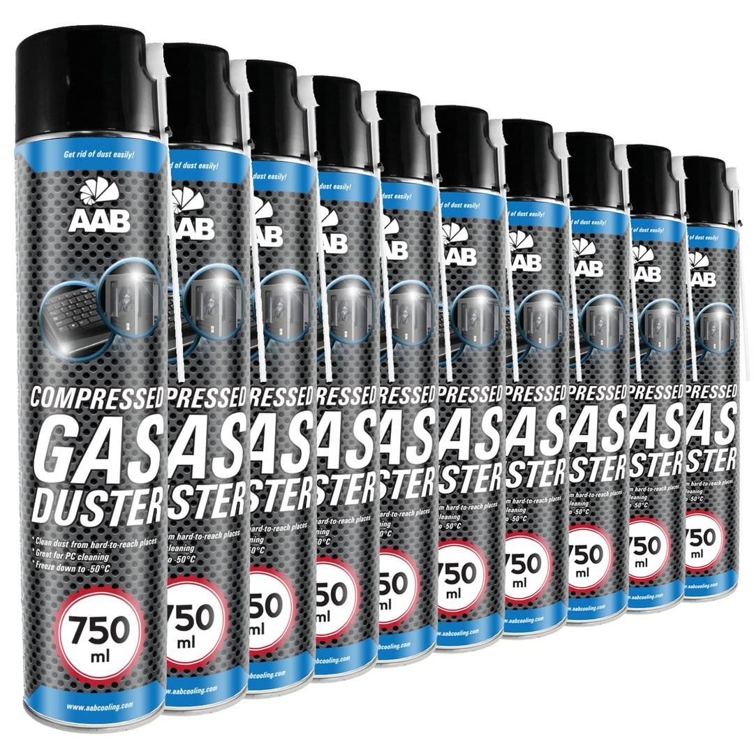 AAB Druckluftspray 10 x 750ml, Druckgasreiniger, Druckluft aus der Dose für die Reinigung von Tastat