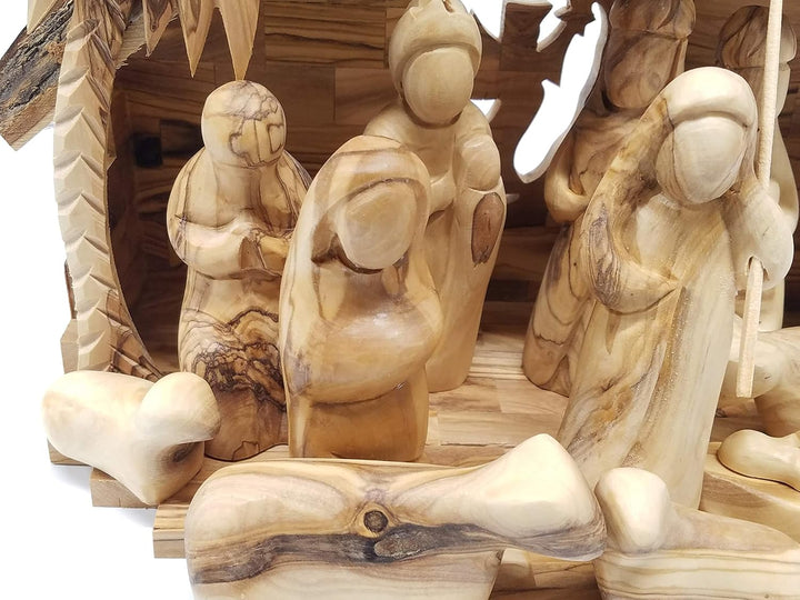 Geschnitzt aus Bethlehem Olivenholz Weihnachten Weihnachtskrippe Geschichte-Set mit Stall (27,9 cm M